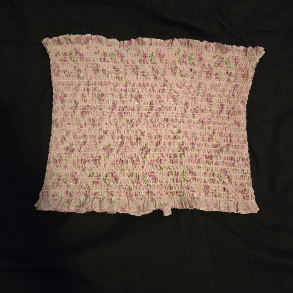 Pink Floral Smocked Tube Top